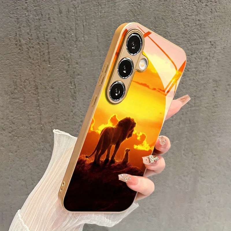 Twilight lioness and little lion patterned glass phone case suitable for Samsung Galaxy S26 S25 S24 S22 S21 S20 FE/Ultra/Plus