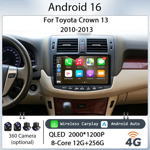 10" Android 16 Wireless CarPlay GPS Navi BT WiFi DSP for Toyota Crown 13 2010-2013 IPS HD Touch Screen Car Stereo Head Unit Kit