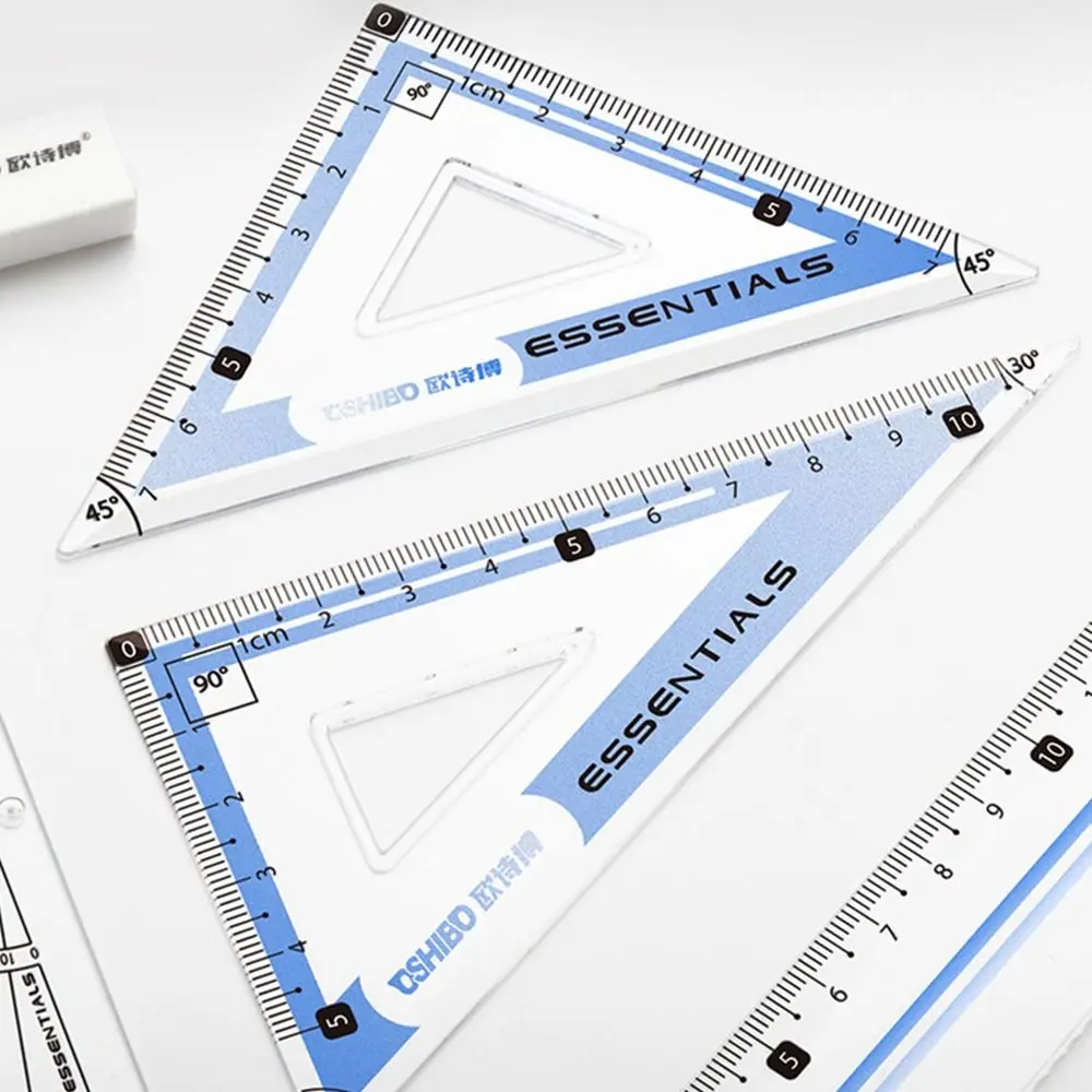 9PCS/Set Plastic Ruler Compasses Set Propelling Pencil Eraser Stationery Ruler Set Set Square Straight Ruler Measuring Ruler