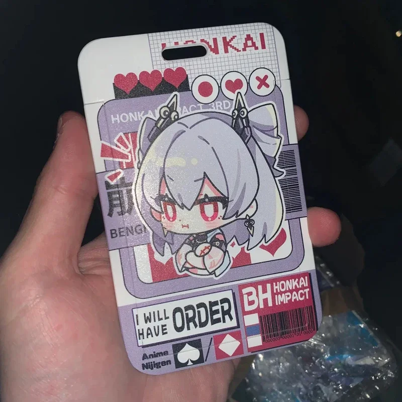 Anime Honkai Impact 3rd Q Expression Business Card Holder Retractable Credit Card Holders Bank ID Holders Bus Card Cover Cases