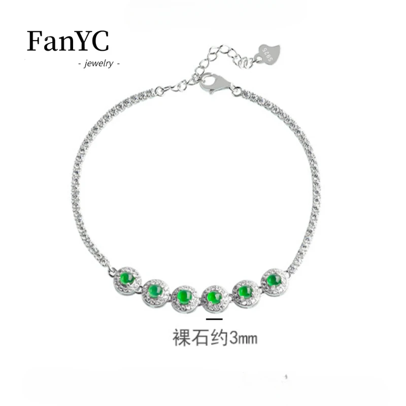 Myanmar A-Goederen Jadeite Yang Groene Armband S925 Zilver Ingelegd Mode Hoogwaardig Ijs Jade Armband Dames Cadeau