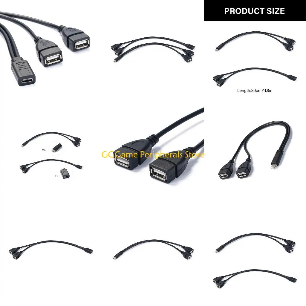 U55B 30 سم نوع C إلى خط شحن أنثى USB مزدوج 5 فولت 3 أمبير سلك إمداد الطاقة لا يدعم البيانات للهواتف الذكية والأجهزة اللوحية #1