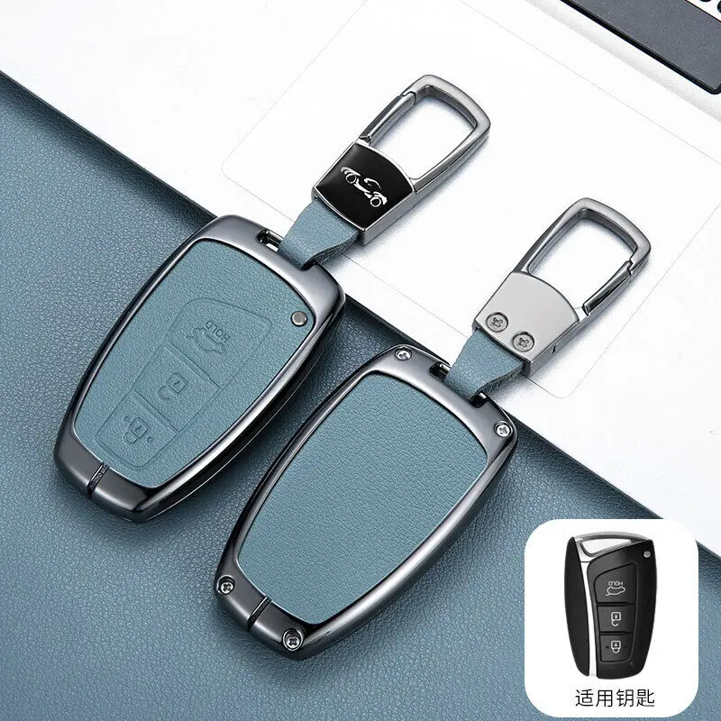 

Zinc Alloy Leather Car Remote Key Fob Case Cover Keychain Key Shell For Hyundai Ix45 Genesis Equus Santa Fe