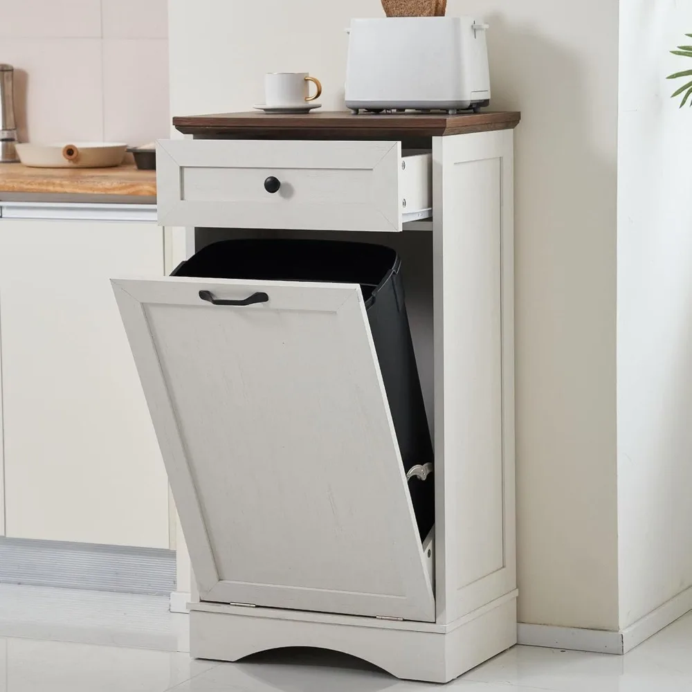 

AHB 13 Gallons Tilt Out Trash Cabinet Free Standing Kitchen Recycling Cabinet with Hideaway Drawer Pet Proof Trash Can Holder fo