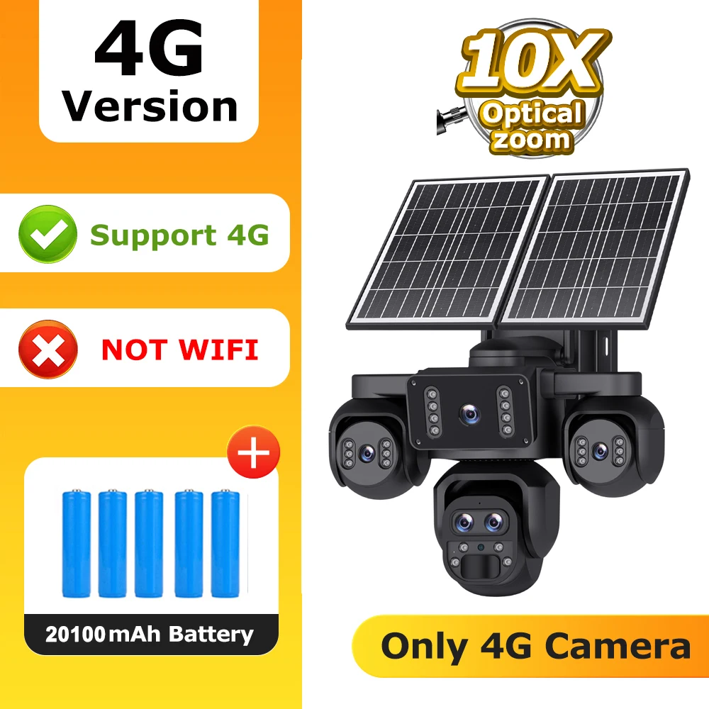 SHIWOJIA 20MP 10X ZOOM Camera Solar 4G SIM 5 Lenzen 4 Schermen Beveiliging 360° °   Automatische tracking-systemen voor thuisbewaking