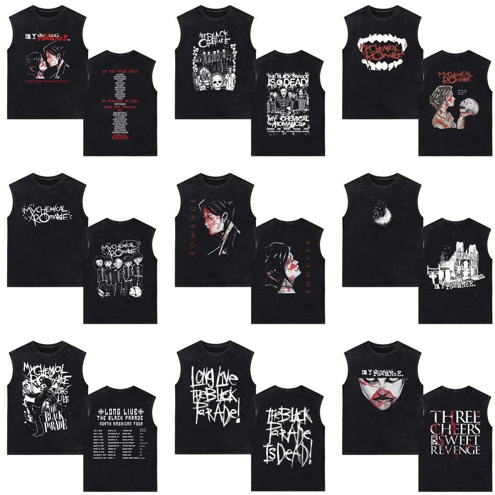 

Limited My Chemical Romance Vintage Washed Tank Tops Men Women Retro Punk Emo Rock Band Sleeveless Vest Male Oversized T-shirt