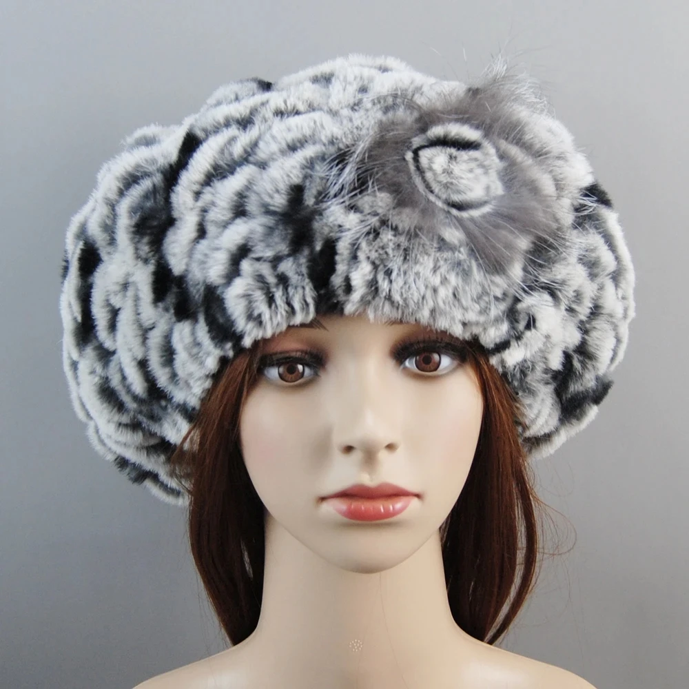 New Winter Women Real Natural Rex Rabbit Fur Beret Hats Warm Rex Rabbit Fur Caps Lady Knitted Elastic Genuine Fur Beanies Cap