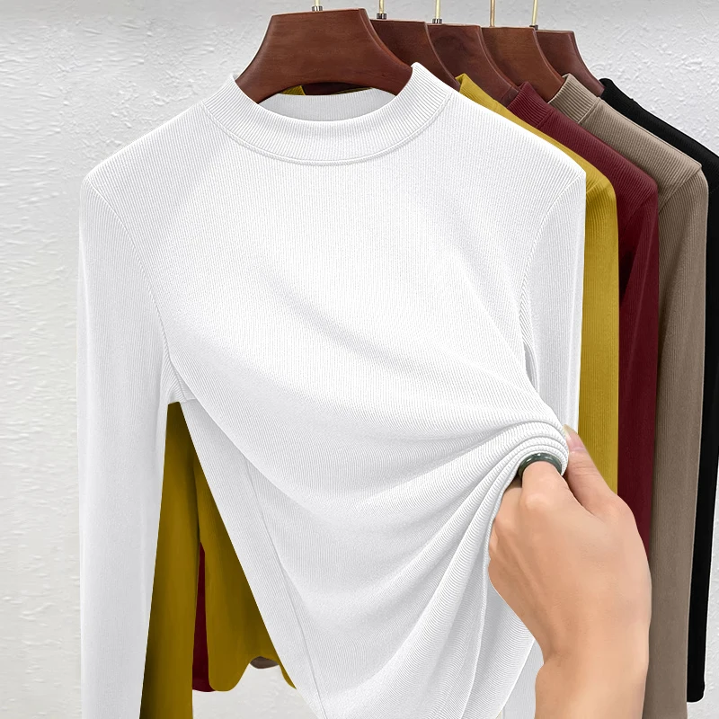 

Весенне-осенняя женская футболка Mid-Ne Long Sve Sli Design Base Layer irt Внутренняя одежда Топ Faionable Commute Sle