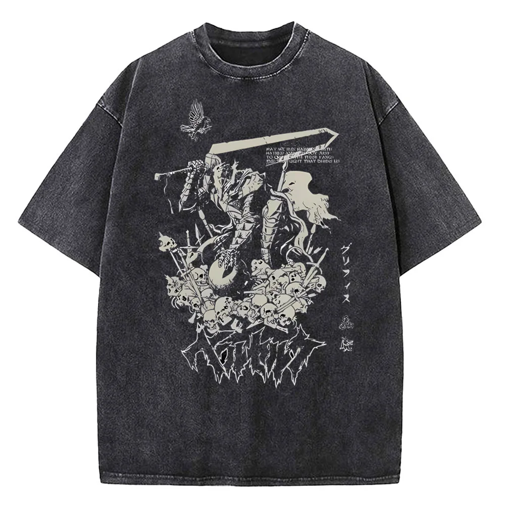 Berserker Print T Shirt Männer Vintage Gewaschen T-Shirt Anime Guts Grafik T-shirt Hip hop Streetwear T-shirts Casual Berserker Kleidung