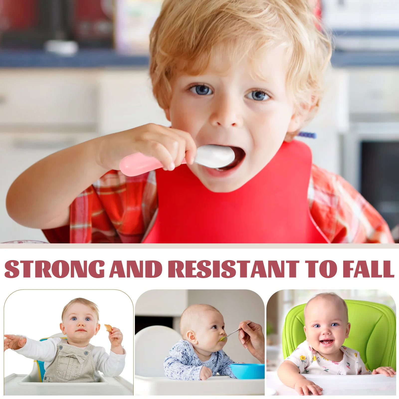 

1Set Children Fork Spoon Kit Kids Flatware Resistant Fall Simple Design Portable Handle Comfortable Grip Home Supplies