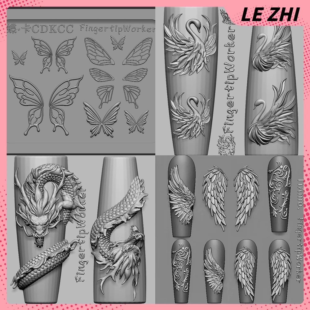 

1Pc Sweet Cool Animal Series Diy Silicone Art Nails Mold Dragon Butterfly Swan Fox Snake 3D Acrylic Mold Nail Art Decorations