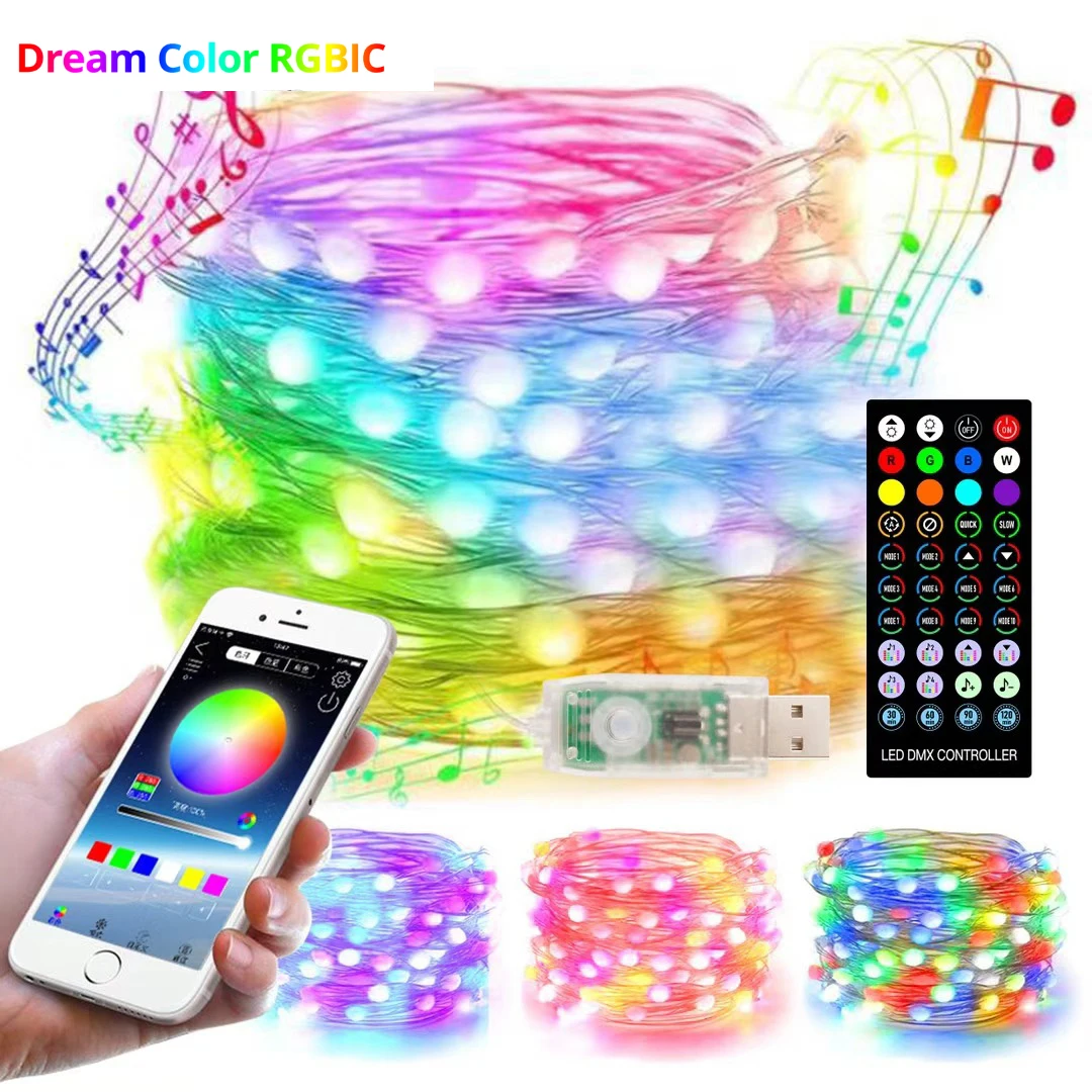 USB LED String 2023 Christmas Tree Lights Decoration with Smart Bluetooth App Remote Control Home Decor Fairy Light Garland Gift