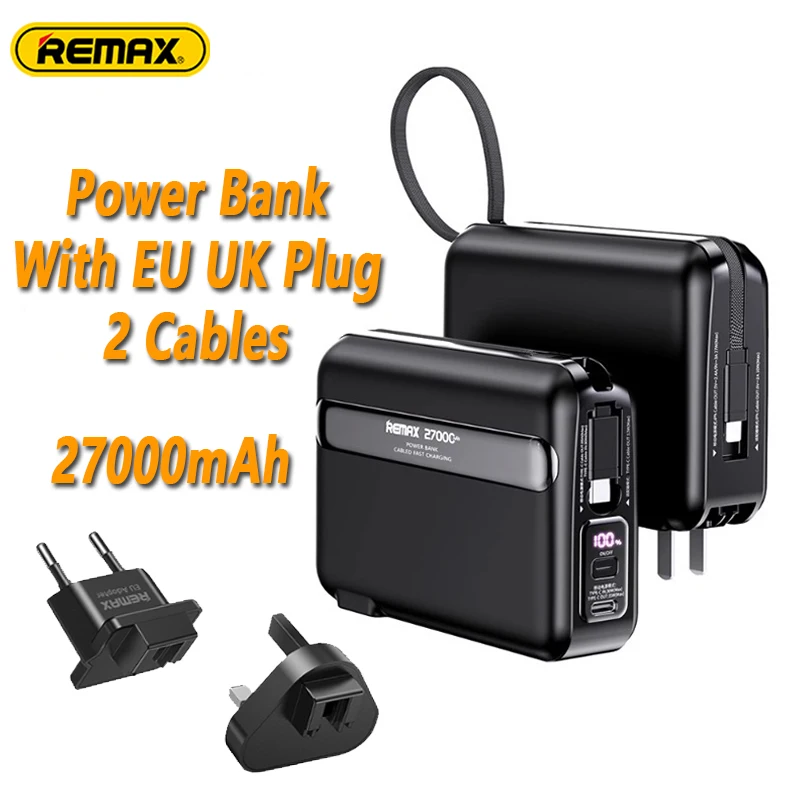 Remax 27000mAh 35W  Fast Charging Power Bank  For Laptops Notebooks iPhone 16 iPad With Type-C Cable AC Plug Adapter UK EU