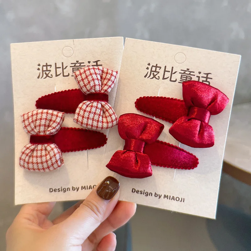 

24 Pairs/Pcs (48 PCS), Sweet Bow Velvet Hair Clips BB Clip Baby Snap Clip For Christmas New Year Hair Accessories