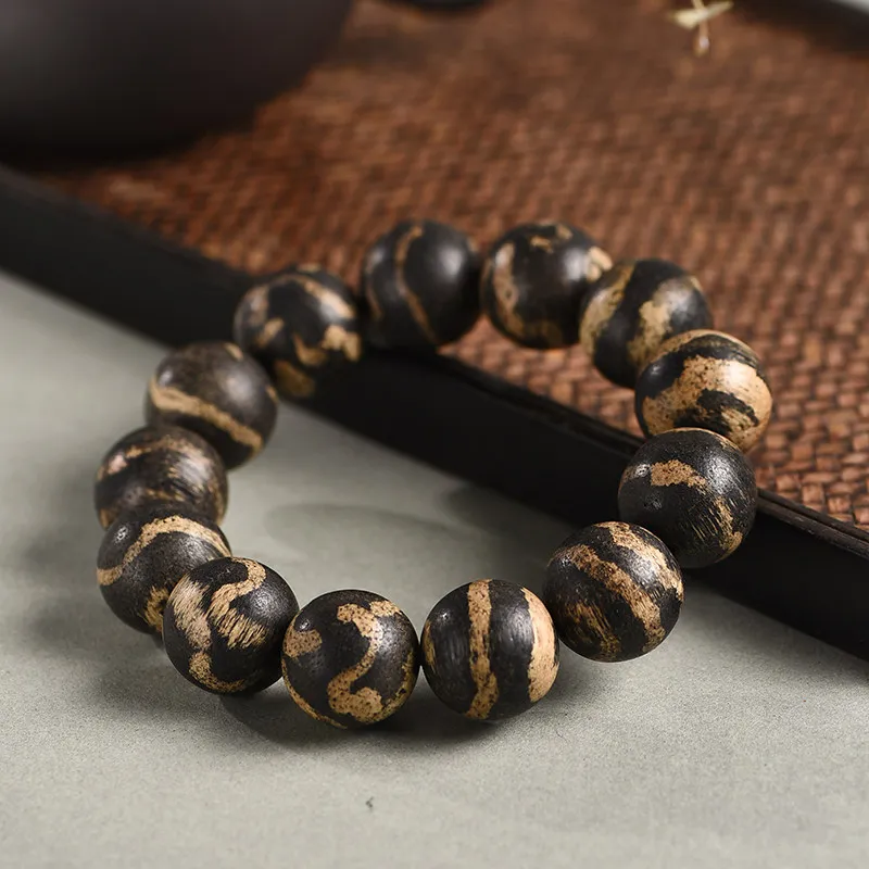 Natural Dalangin Agarwood Flower Beads Thick Oil Line Mala Bracelet Fidget Play For Men Women Prayer Beads