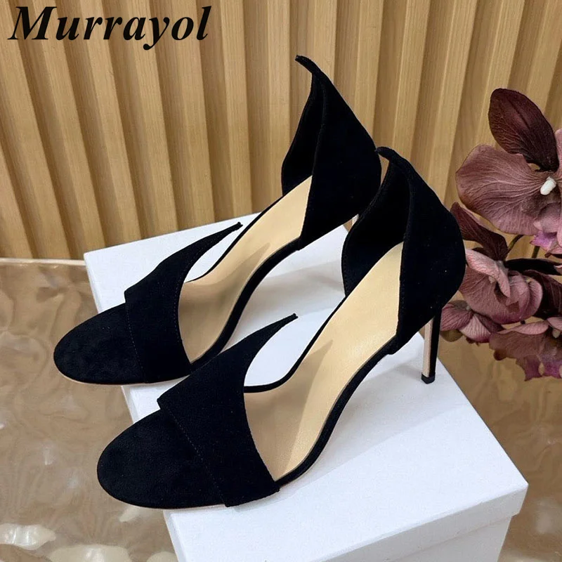 Sandals Women Cow Suede Thin High Heels Dpen Toe Sandalias Mujer Summer Sexy Party Dress Shoes Bridesmaid Shoes Lazy Stiletto