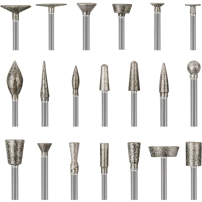 

Assorted Diamond Burr - 1/8 Inch Shank Diamond Burs Stone Carving Bits for Dremel Rotary Tools