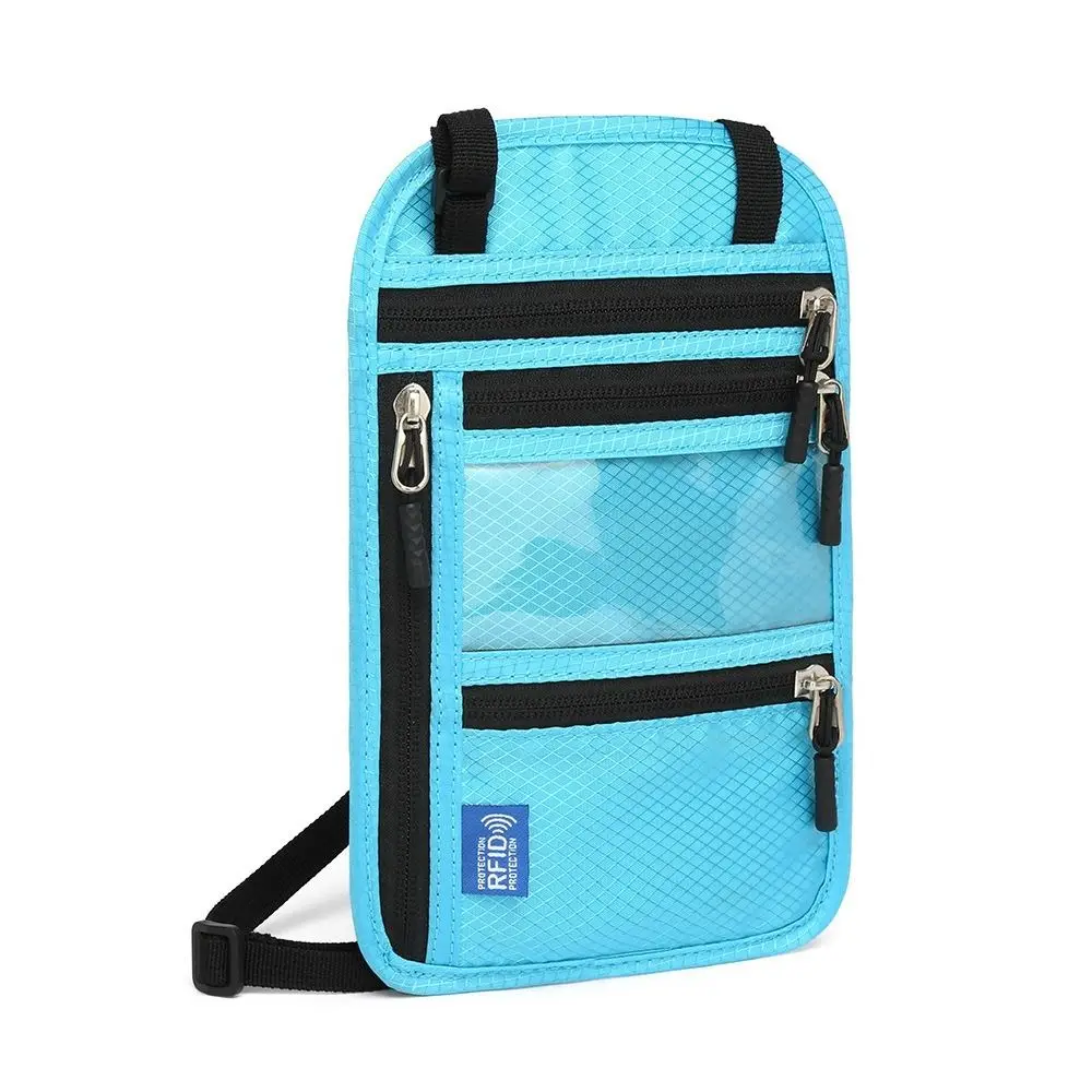 RFID Blocking RFID Passport Bag Multi-Pockets Anti-theft Passport Document Bag Waterproof with Adjustable Neck Strap Neck Wallet