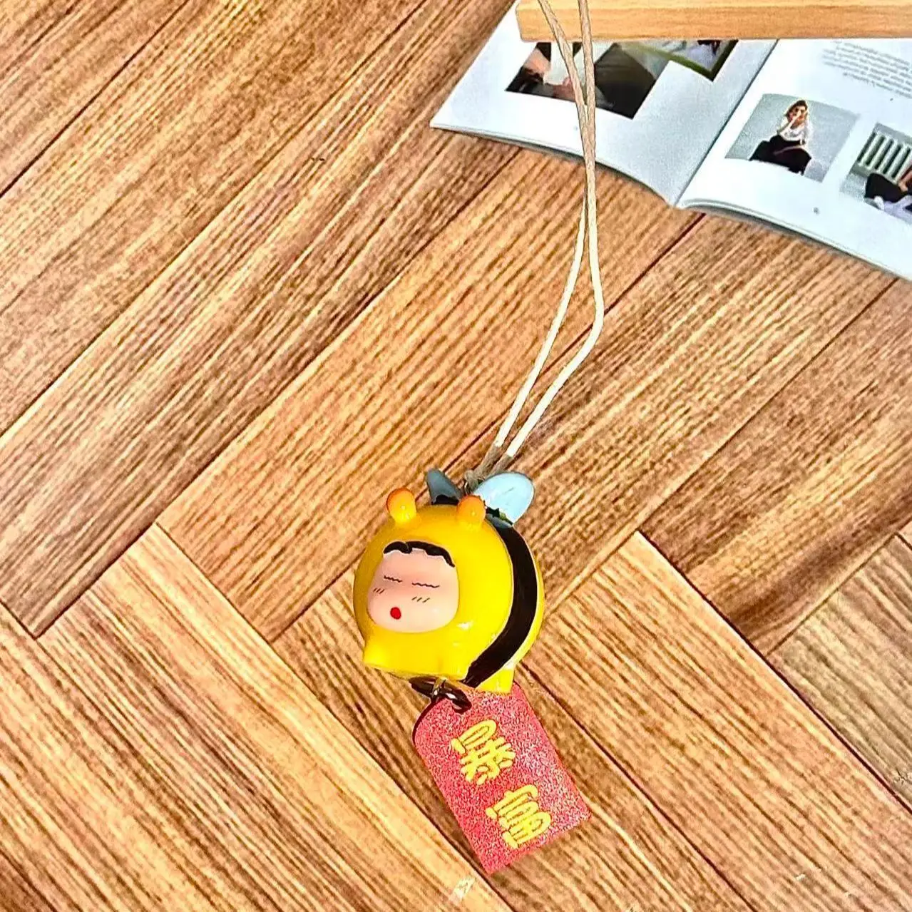 Crayon Shin-chan Bee Cosplay Figure Car Hanging Pendant Rearview Mirror Ornament Auto Interior Lucky Decor Gift view 3
