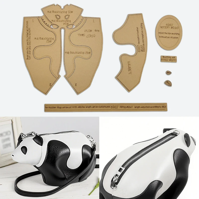 YOMDID 7pcs/set Mini Crossbody Bag Kraft Paper Template DIY Cartoon Panda Coin Purse Template Handmade Leathercraft Supplies
