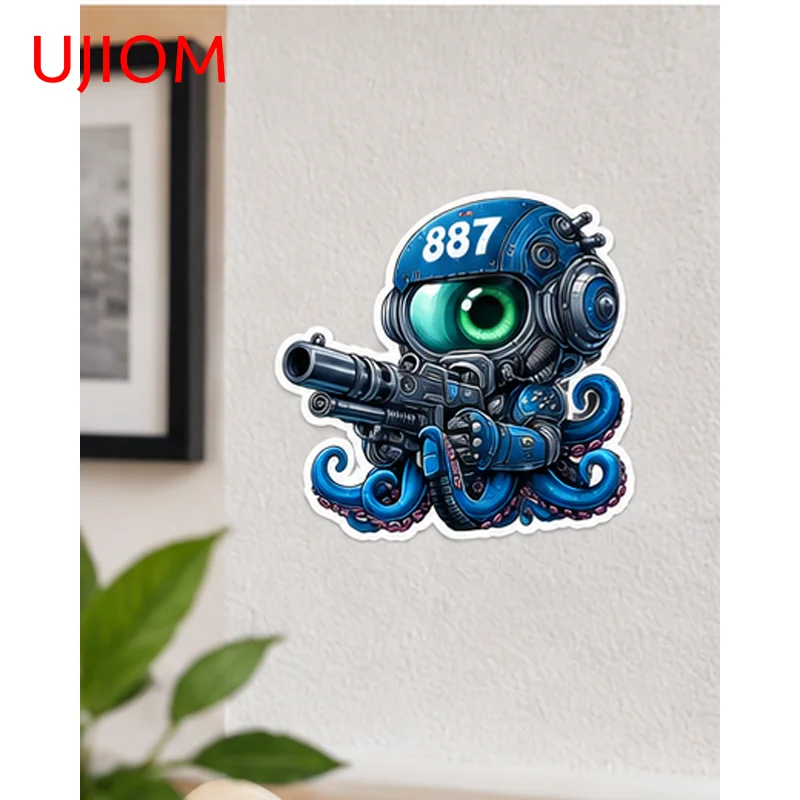 UJIOM Futuristic Style Octopus With Gun Wall Stickers Interesting Cartoon Graffiti Decal Nice Game Items Room Decor Poster