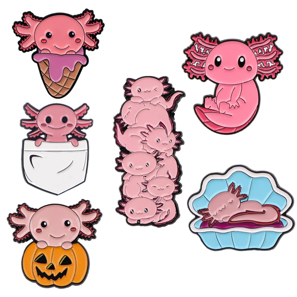 Cartoon Axolotl  Lapel Pins for Backpack Kids Brooch for Clothes Metal Enamel Pin Briefcase Badges Jewelry Decorations