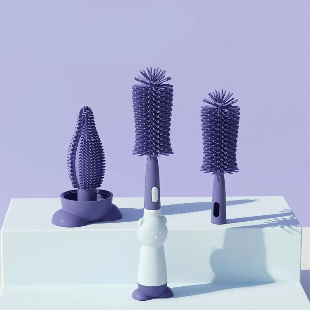 Ensemble de brosses pour biberons à tête souple et longue poignée, compte-gouttes et livres, pour déterminer la rotation à 360 degrés