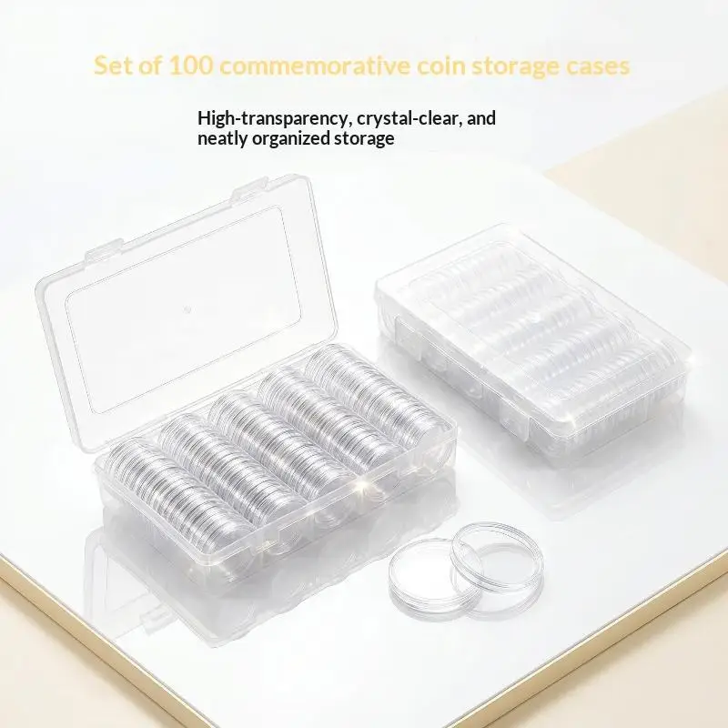 100Pcs Clear Coin Capsule Holder Case 27/30mm Transparent Commemorative Collectable Coin Storage Box Collection Supplies