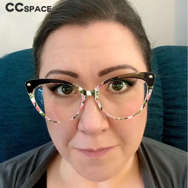 45651 Cat Eye Glasses Frames Plastic titanium Women Trending Rivet Styles Optical Fashion Computer Glasses