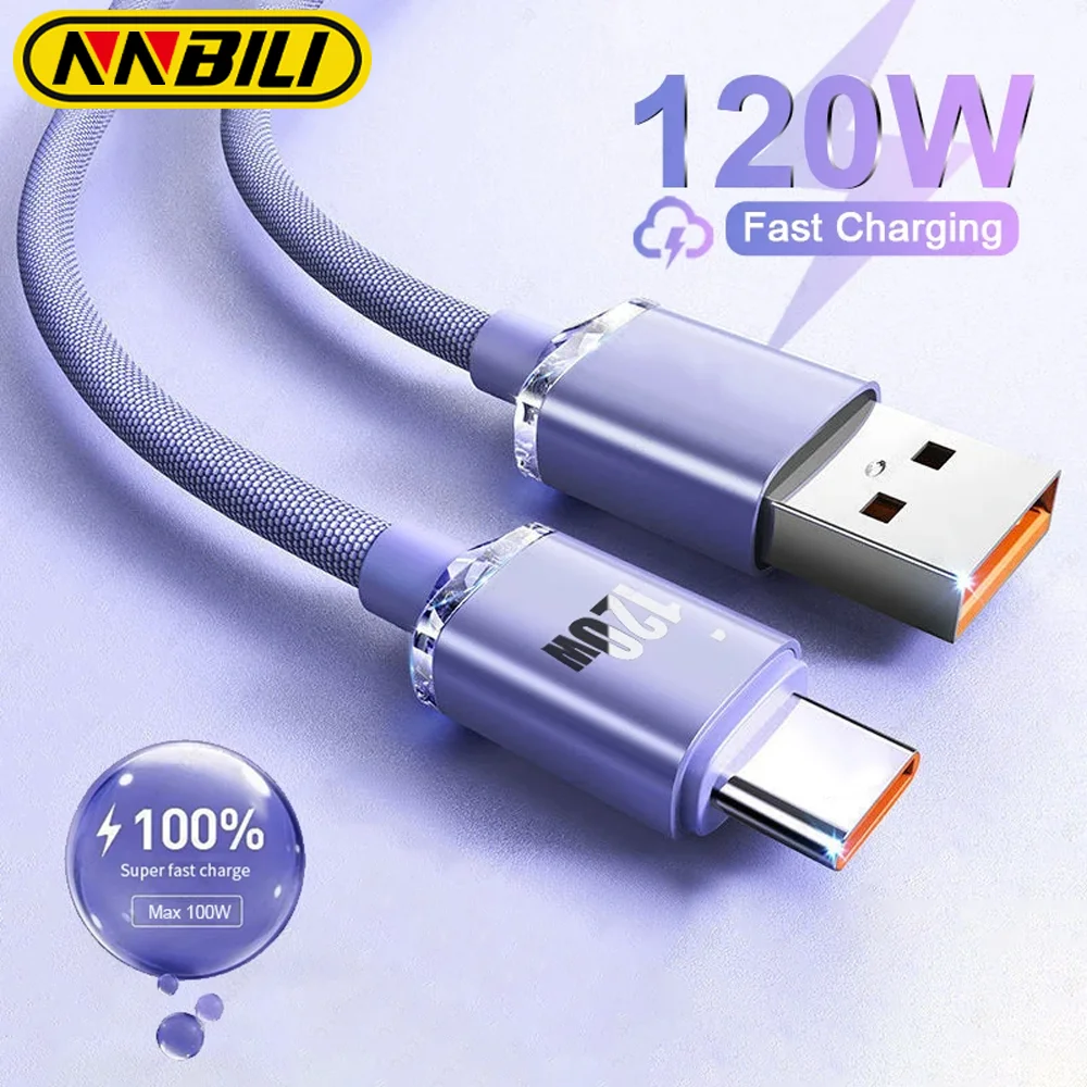 NNBILI 120W 6A Fast Charge USB Type C Quick Charge Cable For Samsung Realme Xiaomi Huawei Phone Fast Charging Cable Data Cables