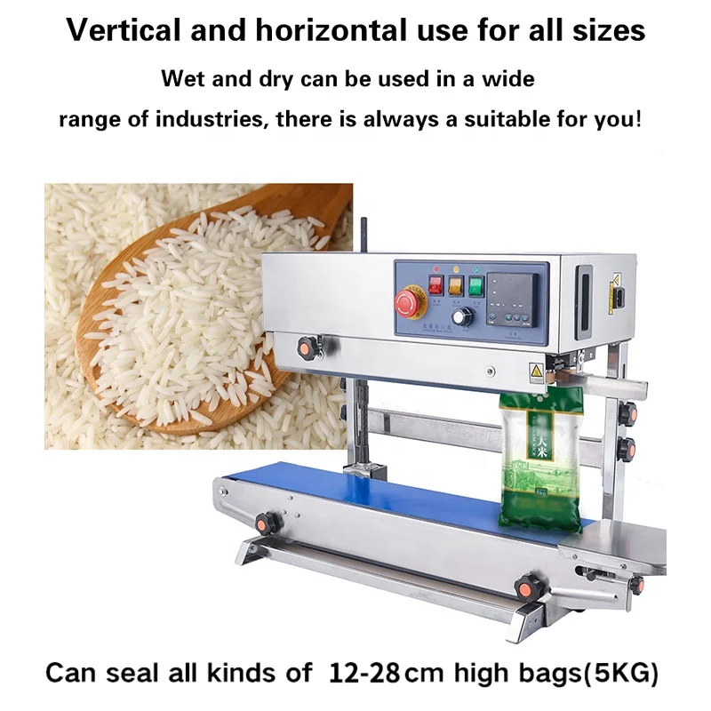FR900 Low Price Stainless Steel Continuous Band Sealer Food Liquid Packing PVF PVC PE Plastic Bag Seal Vertical Sealing Machine