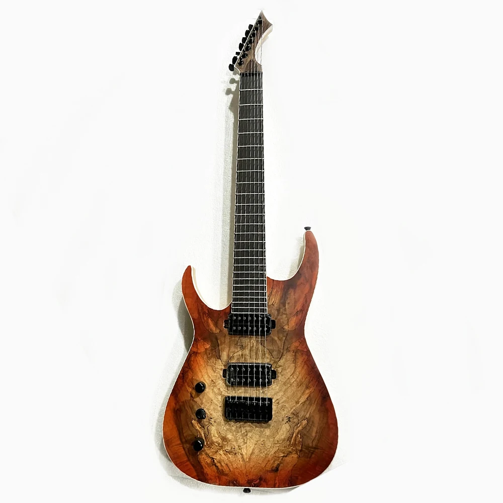 Flyoung 7 Strings Left Hand Transparent Orange Electric Guitar with Ash Body Rosewood Fretboard 24 Frets