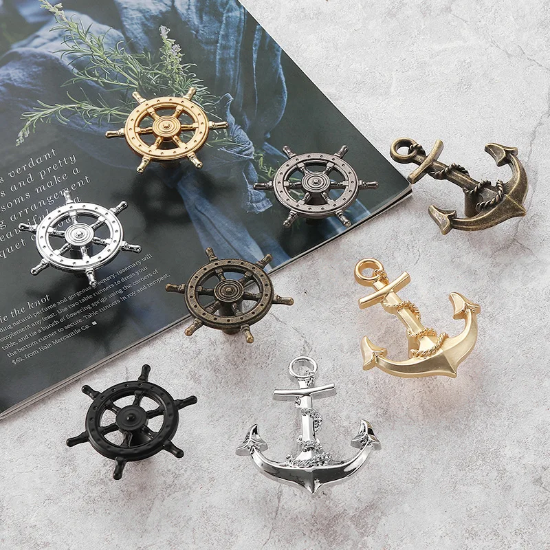Hardware cabinet wardrobe door handle ship's rudder steering wheel drawer single-hole pull handle creative antique-style handle