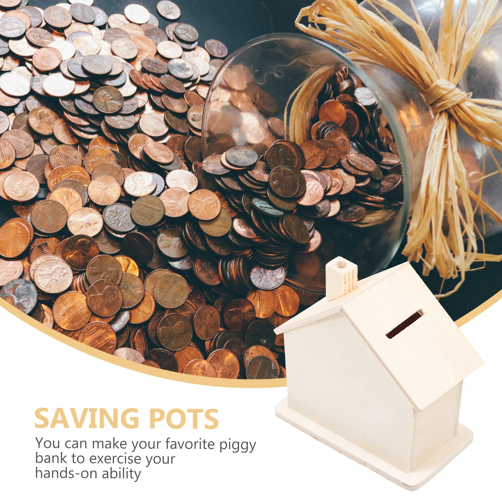 

3Pcs Wood DIY Piggy Bank Unfinished Blank Coin Bank Children Change Storage Decoration Saving Box Change Container