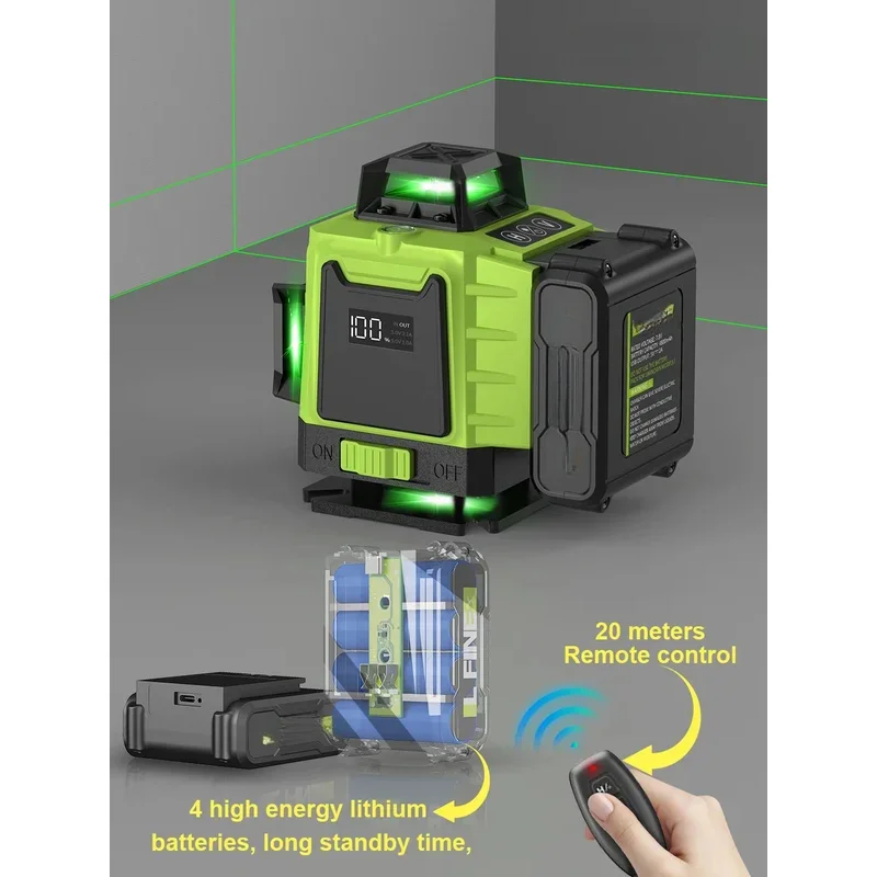 3D/4D Laser Level 12/16 Lines Horizontal And Vertical With Remote Control 8 Lines 360°Self-leveling Laser Levels