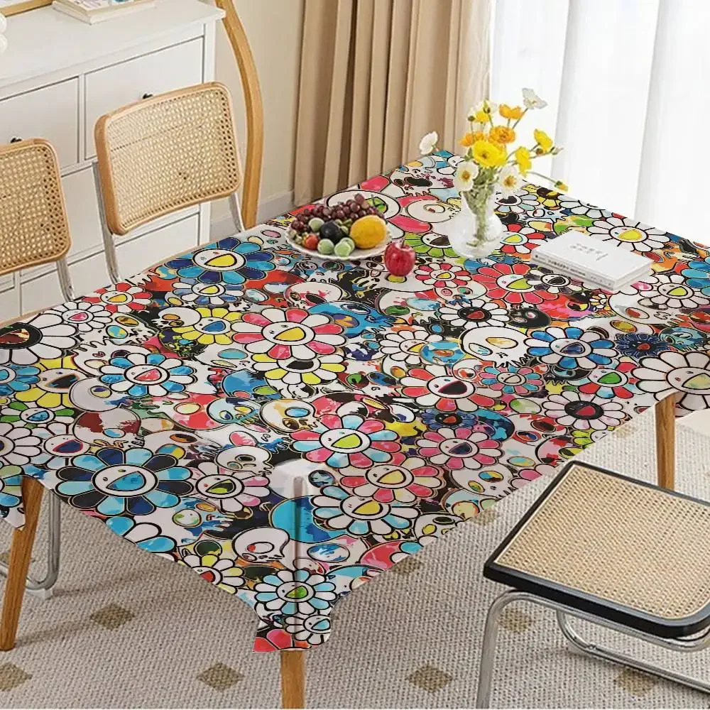 Flower T-Takashi Art M-Murakami Rectangular Tablecloths Washable Party Kitchen Dining Living Room Birthday Decoration Table