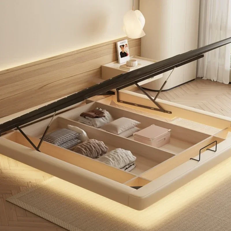 

No headboard bed, light luxury suspension bed, modern simple small leather bed, storage bed, wabi-sabi cream wind suspended bed