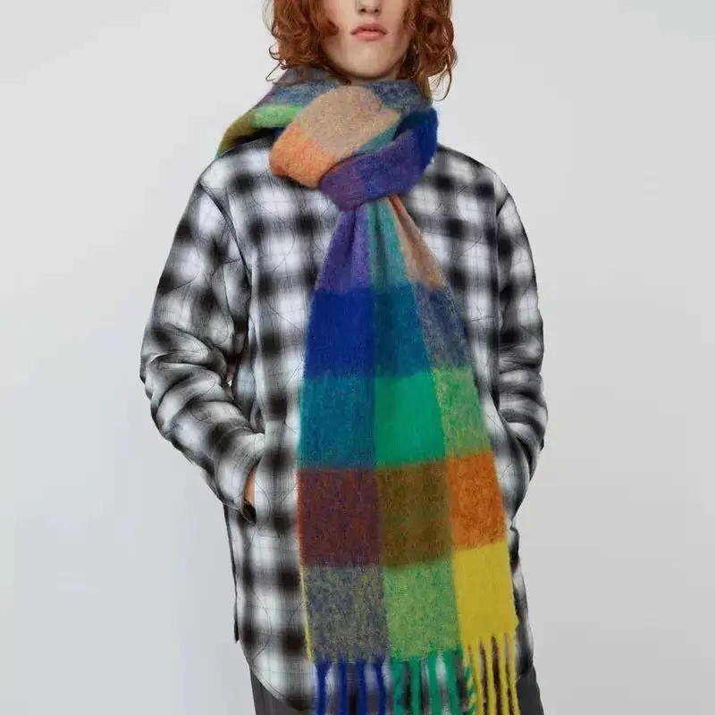 

2022 Winter Plaid Cashmere Scarf Fashion Shawl Colored Chequered Scarves Warm Students' Necks and Thicker bufanda invierno mujer