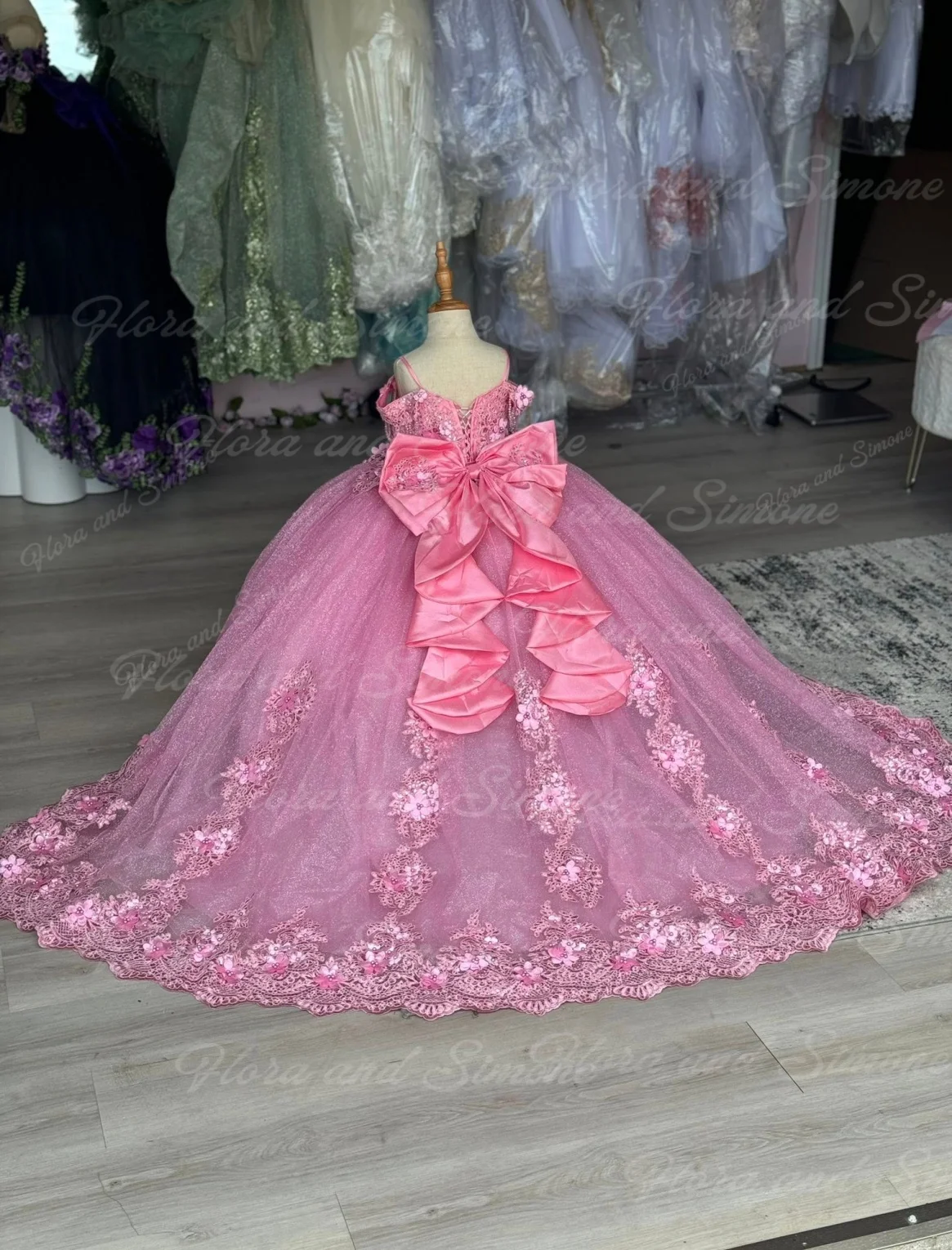 Quinceañera luxo bordado apliques miçangas vestido da menina de flor para festa de casamento meninas pageant recepciones formais personalizado