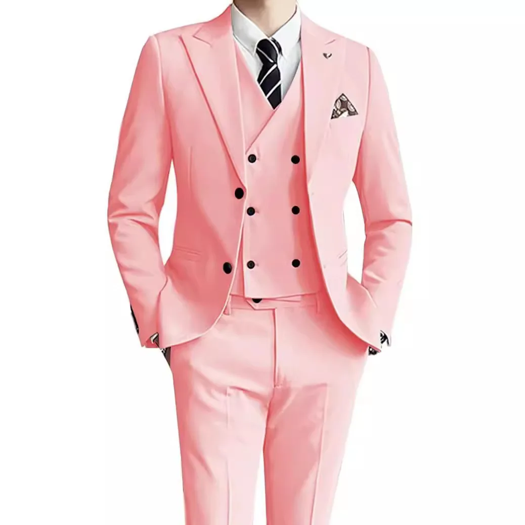 Men's Mixed Color Three-piece Set Wedding Dress Suit Vest Pant