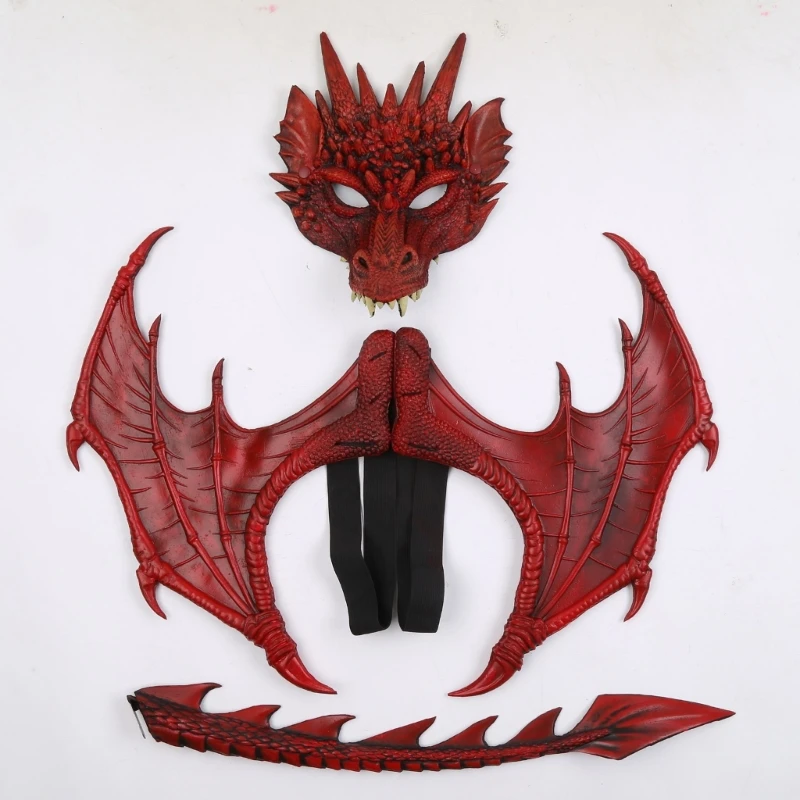 Children\'s Dragon Costume For Kids Dragon Dinosaur Wing Tail Mask Set Dragon Cosplay Wing Kids Halloween Dragon Costume