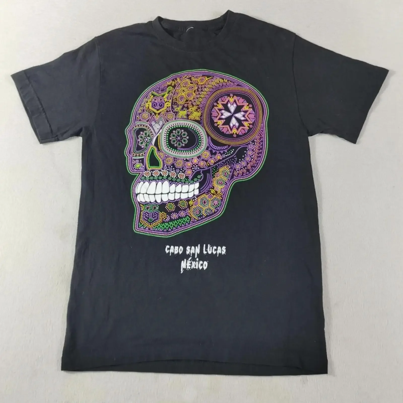 Cabo San Lucas Skull T Shirt Mens Small Black Day Of The Dead Mexico Image 1 4 vintage Washed Stylish Casual Slightly Unisex