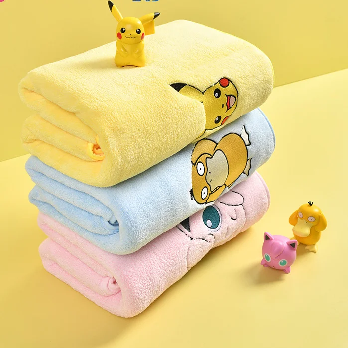 Pokemon Hand Towel Coral Fleece Towel Soft Strong Water Absorption Pikachu No Shedding Household Products Baby Shower