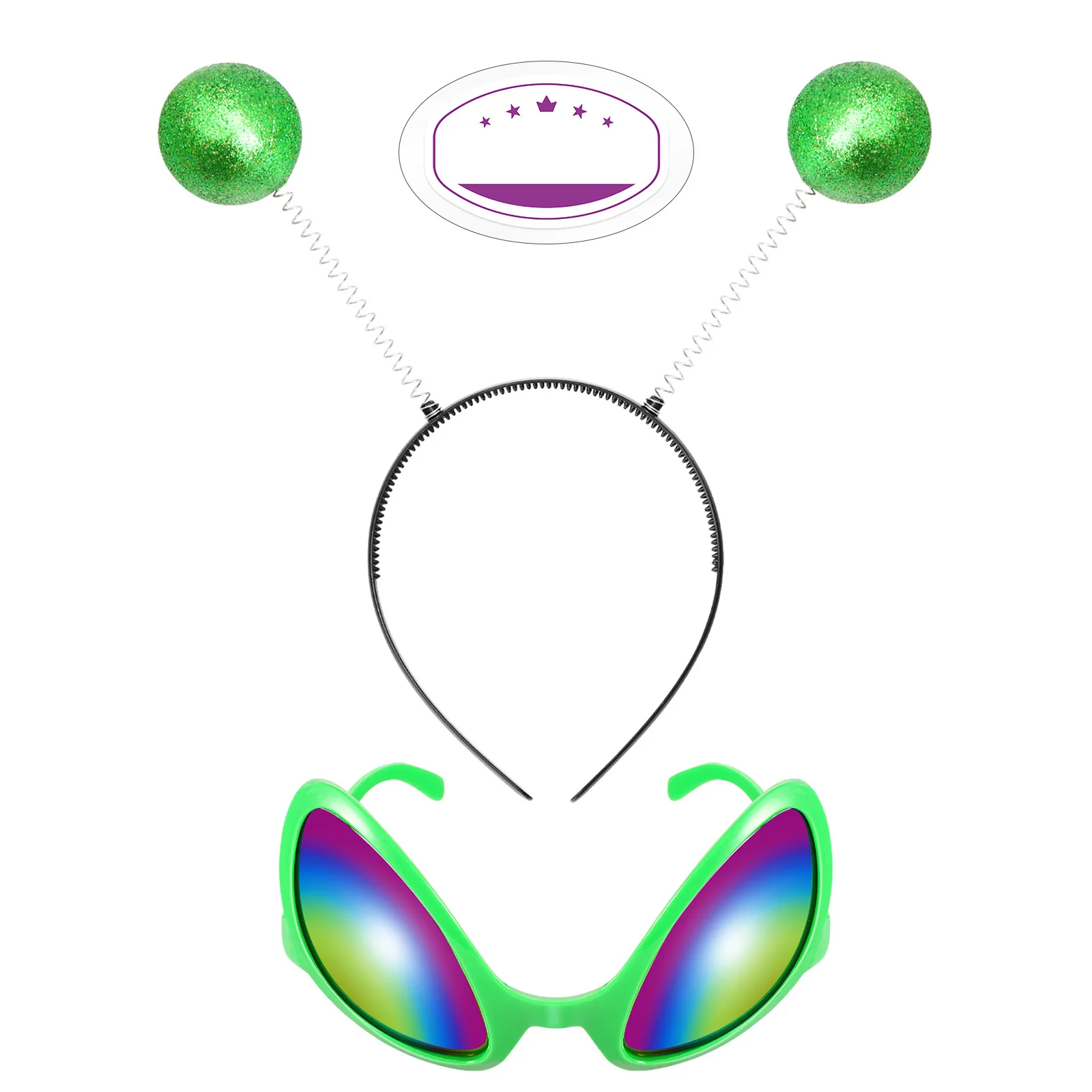 1 Juego de gafas de sol con diadema, disfraz de Cosplay para mujer, accesorios de fiesta espacial marciano, Boppers verdes de Union Jack