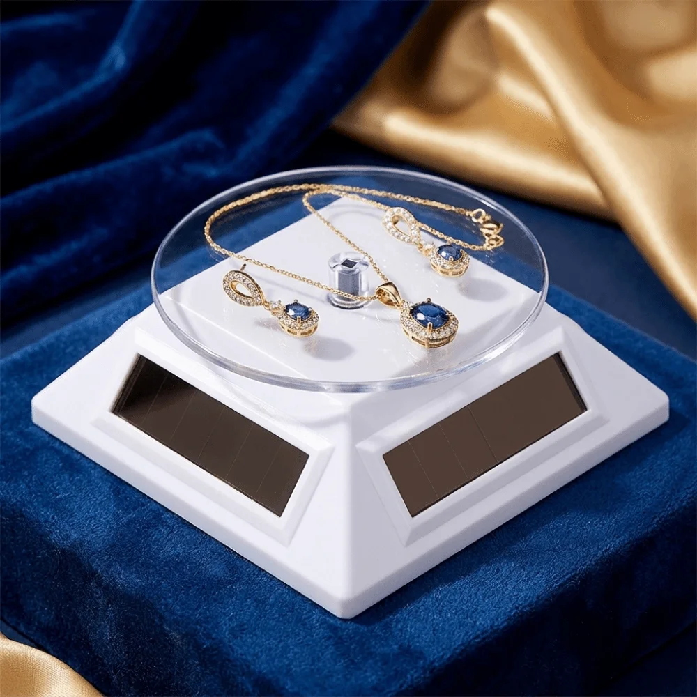 360 Degree Rotation Solar Turntable Solar Powered Gift Display Jewelry Display Stand Compact Design Portable Revolving Platform