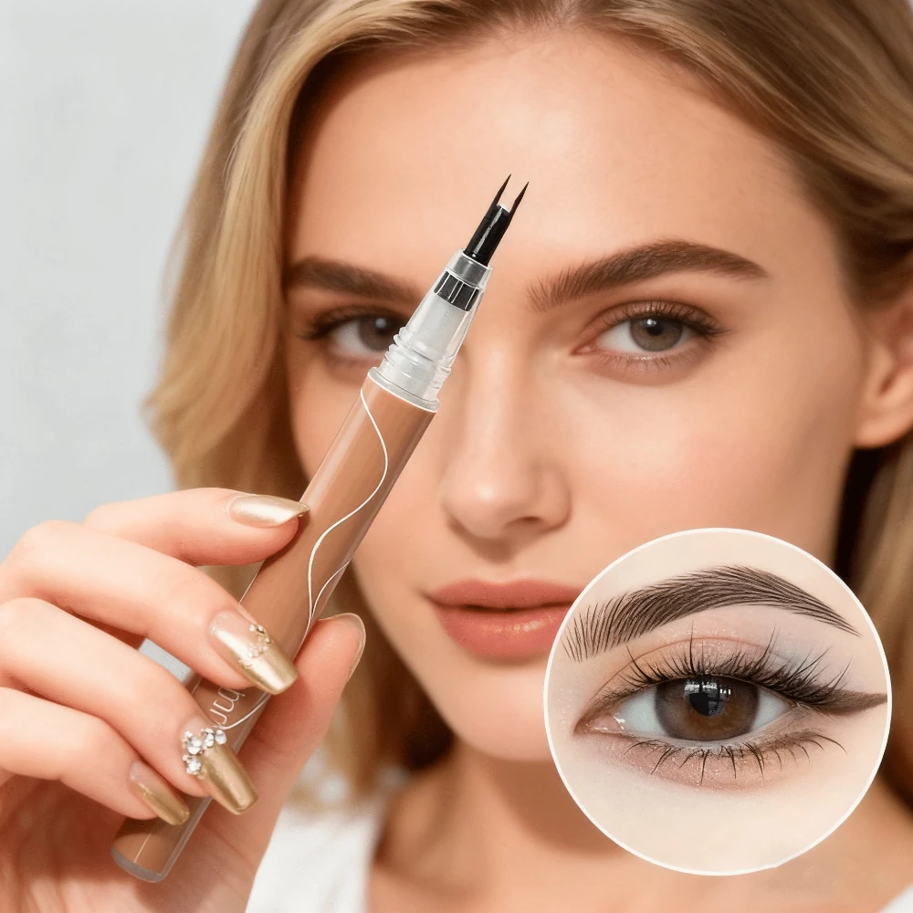 Delineador de ojos de doble garra, lápiz líquido delineador de ojos de dos pestañas inferiores extremadamente fino, resistente al agua, sin manchas y al sudor