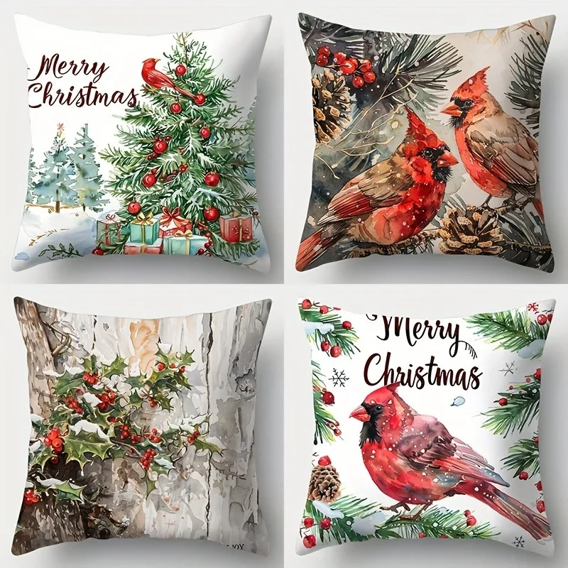 Christmas Throw Pillow Cover Bright Art Design Polyester Zipper Closure Living Room and Bedroom Home Decor Pillow Cover