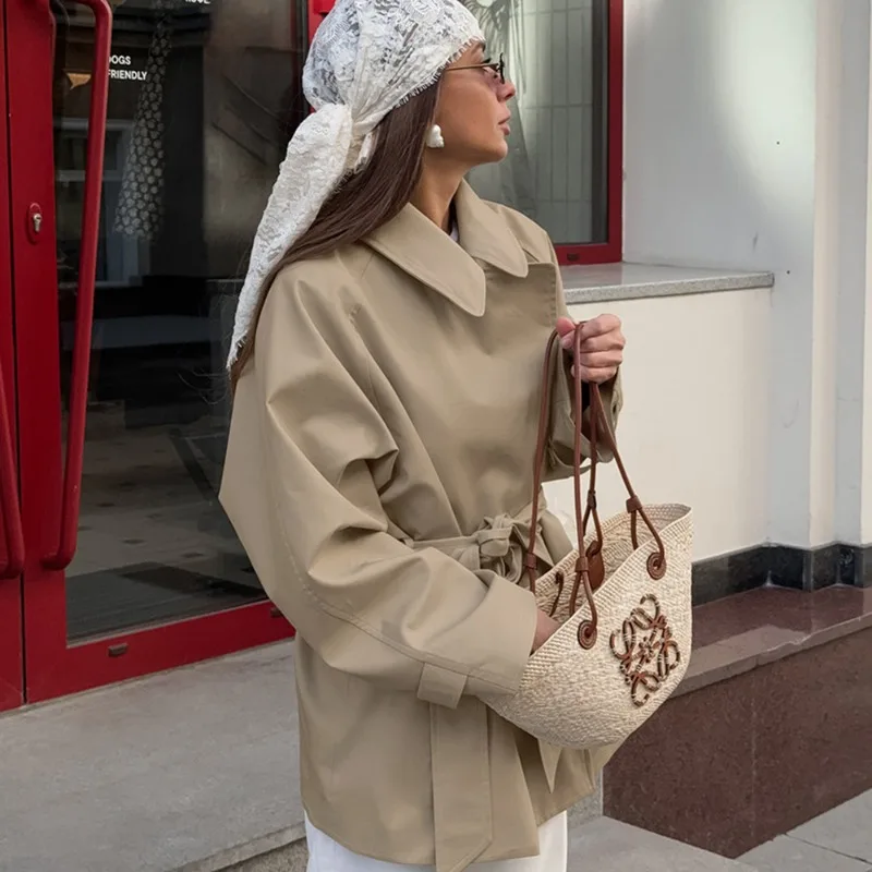 Talenza Casual Office Women Bomber Jacket Chic Lace Up Lapel Collar Full Sleeve Female Coat Autumn New Office Lady Outerwear