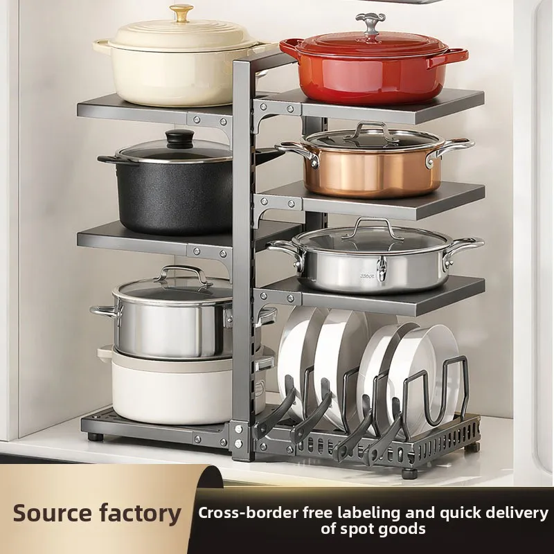 Adjustable Carbon Steel Pot Pan Organizer Rack Or Tier Double-Sided Freestanding Cookware Storage Kitchen Cabinets Counter Areas