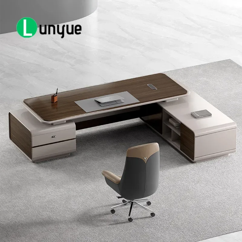 Modern Light Luxury Office Boss Desk High End Baking Paint President Table Executive Lady Chairman Workstation for Manager